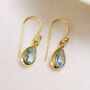 Gold Plated Blue Topaz Teardrop Earrings, thumbnail 5 of 6