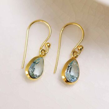 Gold Plated Blue Topaz Teardrop Earrings, 5 of 6
