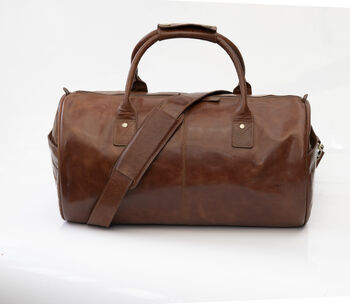 Personalised Barrel Style Brown Leather Holdall Unisex, 11 of 12