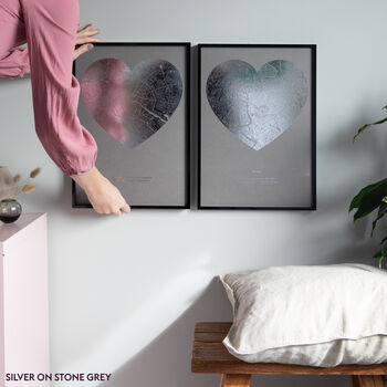 Two Hearts Personalised Metallic Map Pair Of Prints, 4 of 7