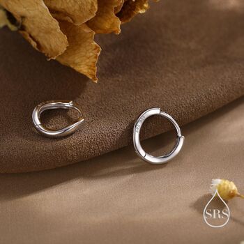 Sterling Silver Irregular Shaped Minimalist Huggie Hoop Earrings, 5 of 11