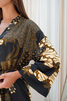 Black Satin Batik Kimono Robe, 7 of 7