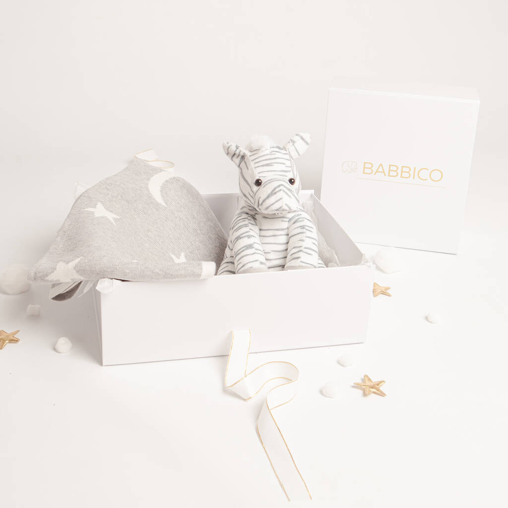 Unisex Zebra Plush Toy And Star Blanket Baby Gift Set, 1 of 5