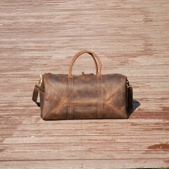 Genuine Leather Holdall Light Brown, 9 of 12