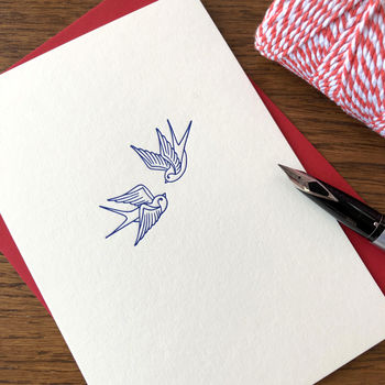 'Swallow Tattoo' Style Letterpress Card, 2 of 3