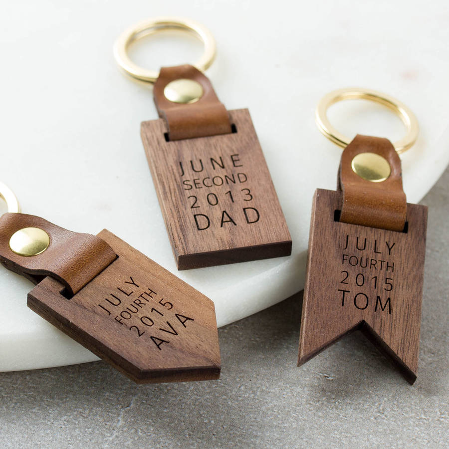 Personalised Luxury Leather Wood Keyring By Create Gift