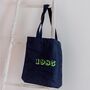 Blue Tote With Neon Green Year Of Birth Embroidery, thumbnail 1 of 3