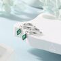 Very Tiny Rhombus Emerald Green Cz Huggie Hoop In Sterling Silver, thumbnail 3 of 12