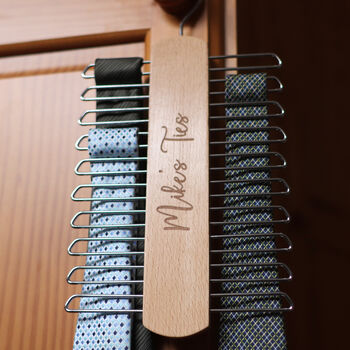 Personalised Name Wooden Tie Rack Hanger, 4 of 8