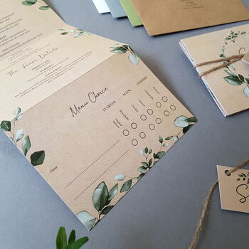 Kraft Eucalyptus Wreath Wedding Invitations Sample, 4 of 9