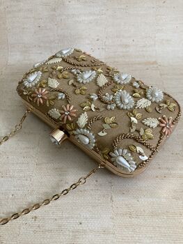 Gold Handcrafted Embroidered Rectangular Clutch Bag, 6 of 7