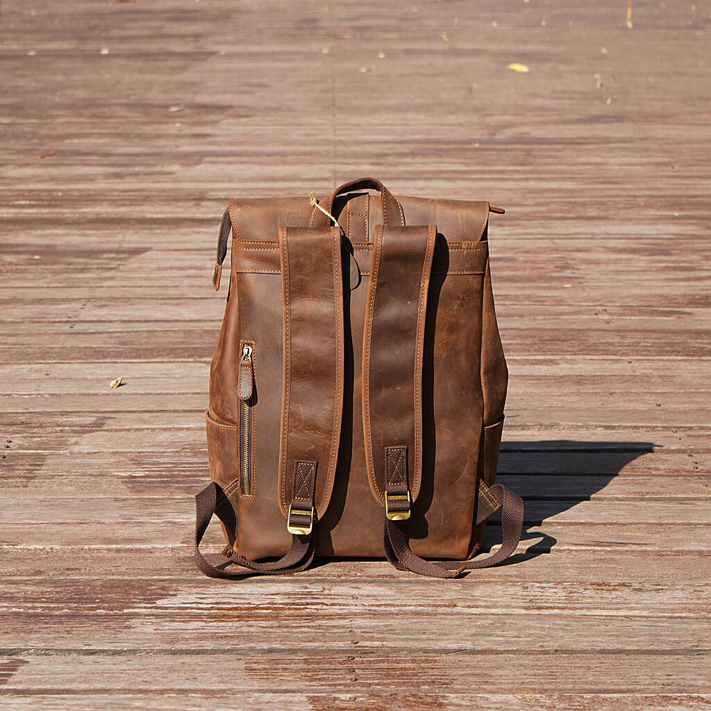 Vintage Look Leather Backpack With Front Pocket By EAZO
