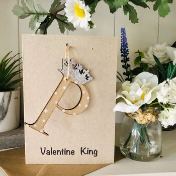 Personalised Valentines Wooden Letter Card King Crown, 5 of 6