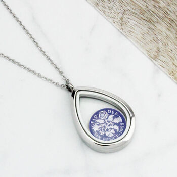 1965 60th Birthday Enamel Sixpence Teardrop Necklace, 2 of 11