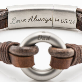 Personalised Brown Leather Ashes Memorial Bracelet With 'Circle Of Life' Urn, 5 of 8