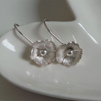 Handmade Silver Flower Drop Earrings, 2 of 3