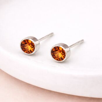 Sterling Silver November Citrine Birthstone Stud Earrings – 7mm, 2 of 6