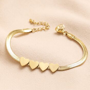Gold Stainless Steel Heart Charm Herringbone Bracelet, 7 of 12