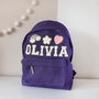 Personalised Kids Backpack With Chenille Letters And Fun Motifs – Custom Nursery And School Bag, thumbnail 4 of 10