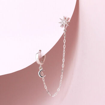 Sterling Silver Star Moon Cz Helix Chain Earring, 5 of 6