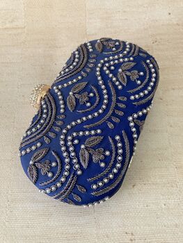 Blue Handcrafted Oval Clutch Bag, 3 of 4