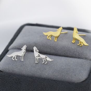Howling Wolf Stud Earrings In Sterling Silver, 2 of 12