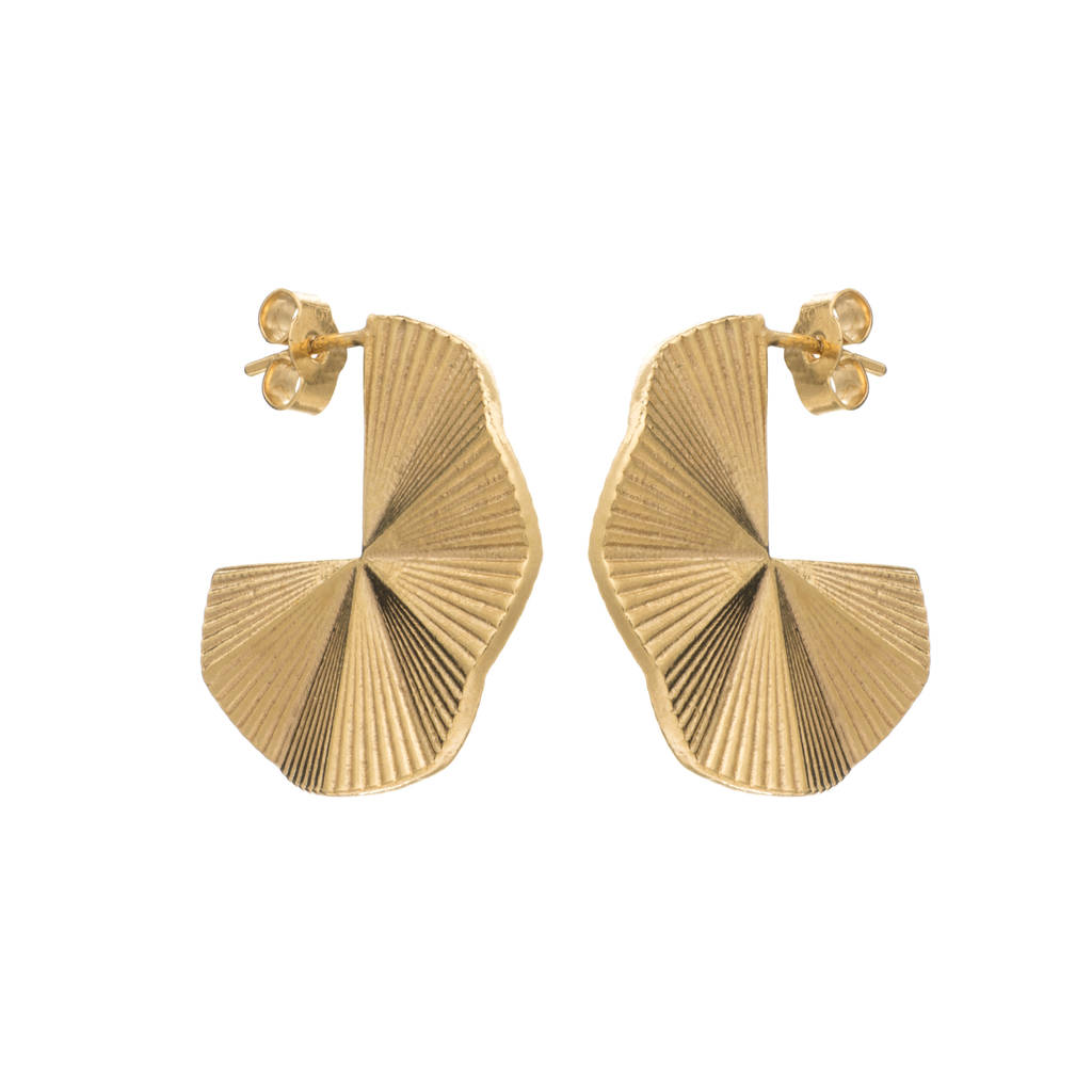 gold fan earrings by cabbage white england | notonthehighstreet.com