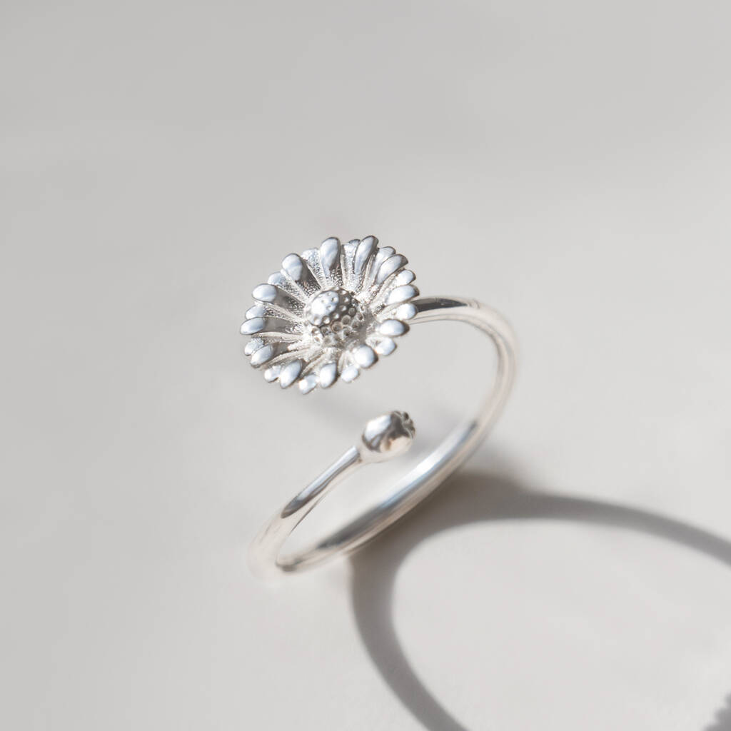 Crystal Bee & Daisy Sterling Silver Open Ring main image 1