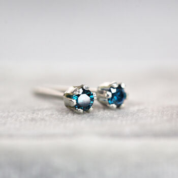 Tiny Blue Diamond Stud Earrings, 7 of 9
