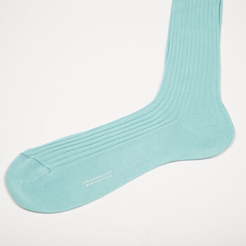 Mens Aqua Green Luxury Ribbed Dress Socks, 6 of 7