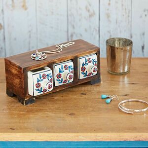 Mango Wood Three Ceramic Drawer Jewellery Box By Paper High