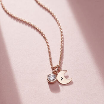Birthstone And Initial Moon Charm Necklace, 4 of 9
