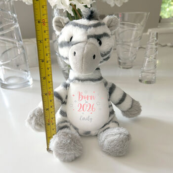 Personalised Born In 2026 Zebra New Baby Teddy Bear, 10 of 12