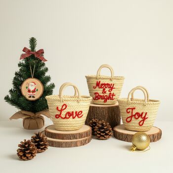 Handmade Christmas Mini Straw 'Merry And Bright' Basket, 4 of 6