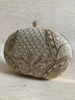 Gold Oval Embroidered Handcrafted Clutch Bag, 8 of 10