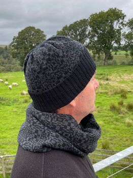 Mens Lambswool Knitted Beanie Hat Geometric Pattern, 8 of 10