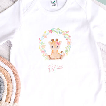 Personalised Giraffe Baby Girl Footless Babygrow, 2 of 3