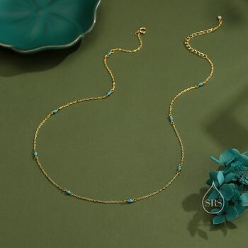 2mm Turquoise Beaded Satellite Chain Necklace In Sterling Silver, 2 of 12