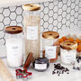 Slim Storage Jar With Acacia Wood Lid And Personalised Label, thumbnail 3 of 9