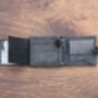 Men's Personalised Luxury Black Leather Wallet Trifold Rfid, thumbnail 6 of 9