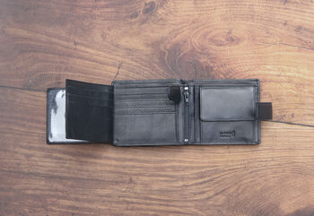 Men's Personalised Luxury Black Leather Wallet Trifold Rfid, 6 of 9