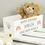 Personalised New Baby Rainbow White Wooden Crate, thumbnail 2 of 4