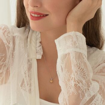 Citrine Solitaire Pendant Necklace In Sterling Silver And Gold, 8 of 11