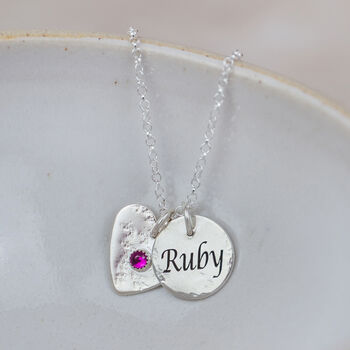 Sterling Silver Personalised Heart Birthstone Necklace, 2 of 4