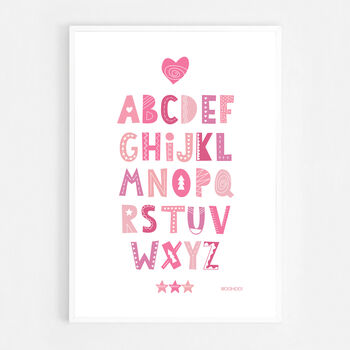 Alphabet Pink Scandi Nursery Print, 4 of 5
