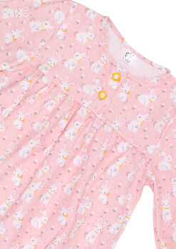 Girls Pink Bunny Cotton Long Sleeved Nightie, 2 of 4