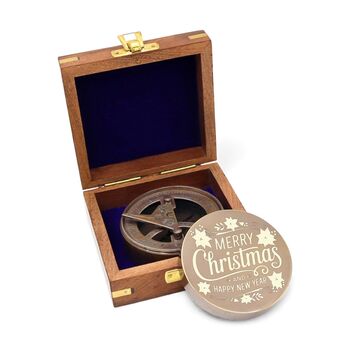 Custom Bronze Signature Sundial Compass Gift With Wooden Box, 3 of 10