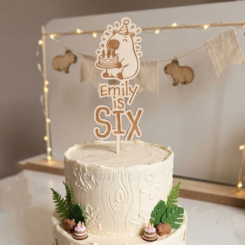 Personalised Capybara Birthday Wooden Cake Topper, 2 of 5