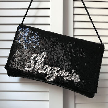 Black Or Navy Sequin Name Clutch, 2 of 12
