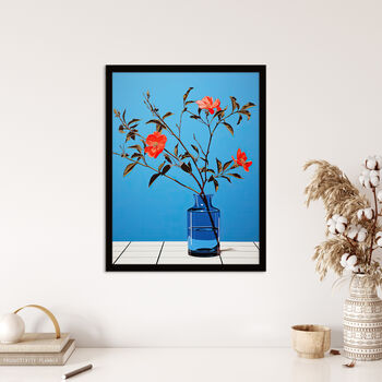Elegant Simplicity Red Flowers Blue Vase Wall Art Print, 4 of 6